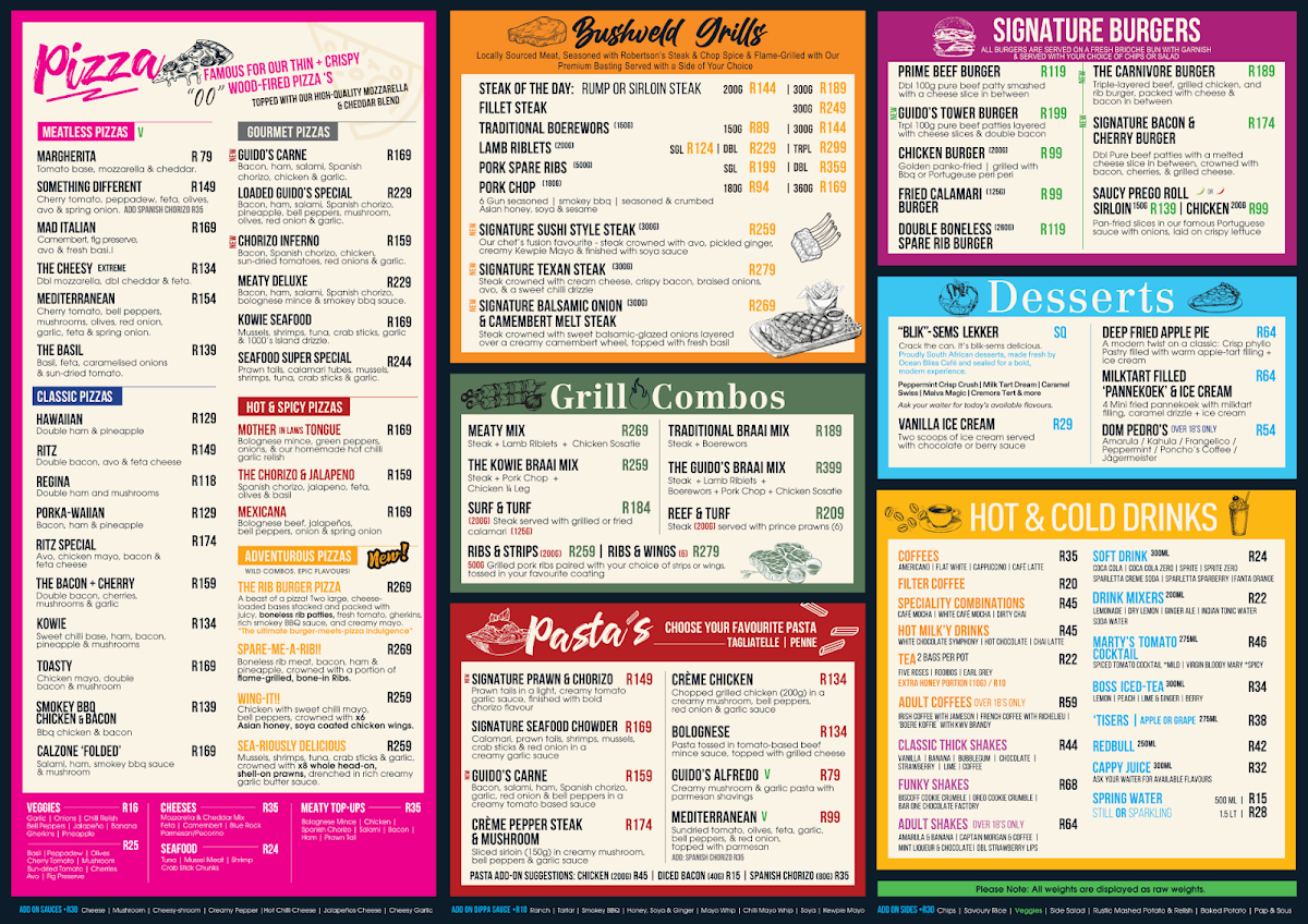 Guido's Port Alfred Menu 1