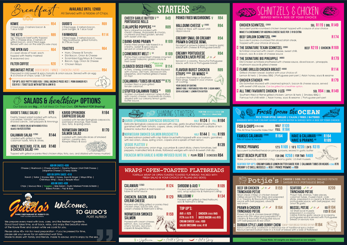 Guido's Port Alfred Menu 2
