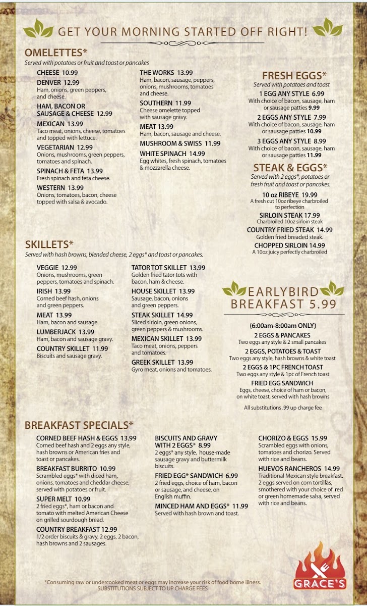 Grace's Restaurant Menu 1