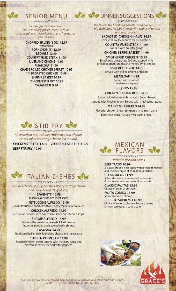 Grace's Restaurant Menu 2