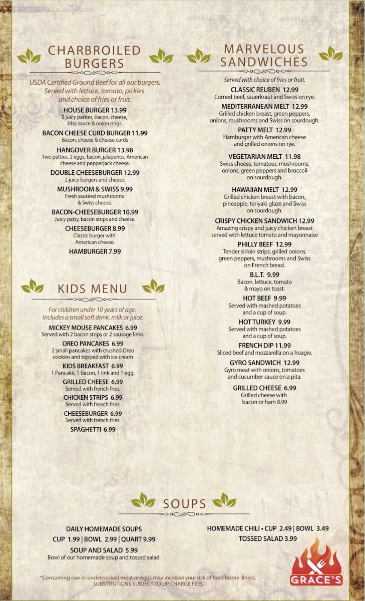 Grace's Restaurant Menu 3