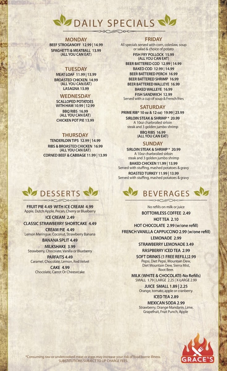 Grace's Restaurant Menu 6