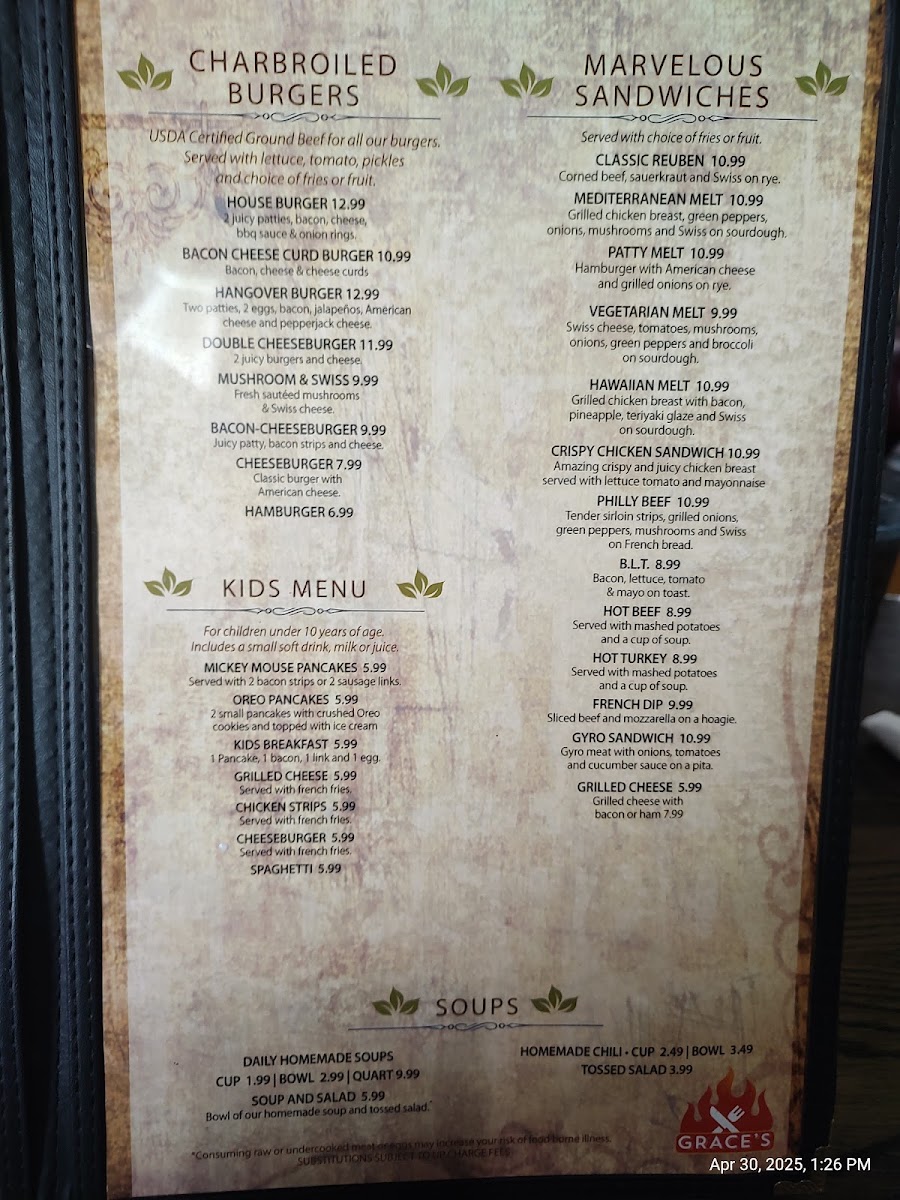Grace's Restaurant Menu 9
