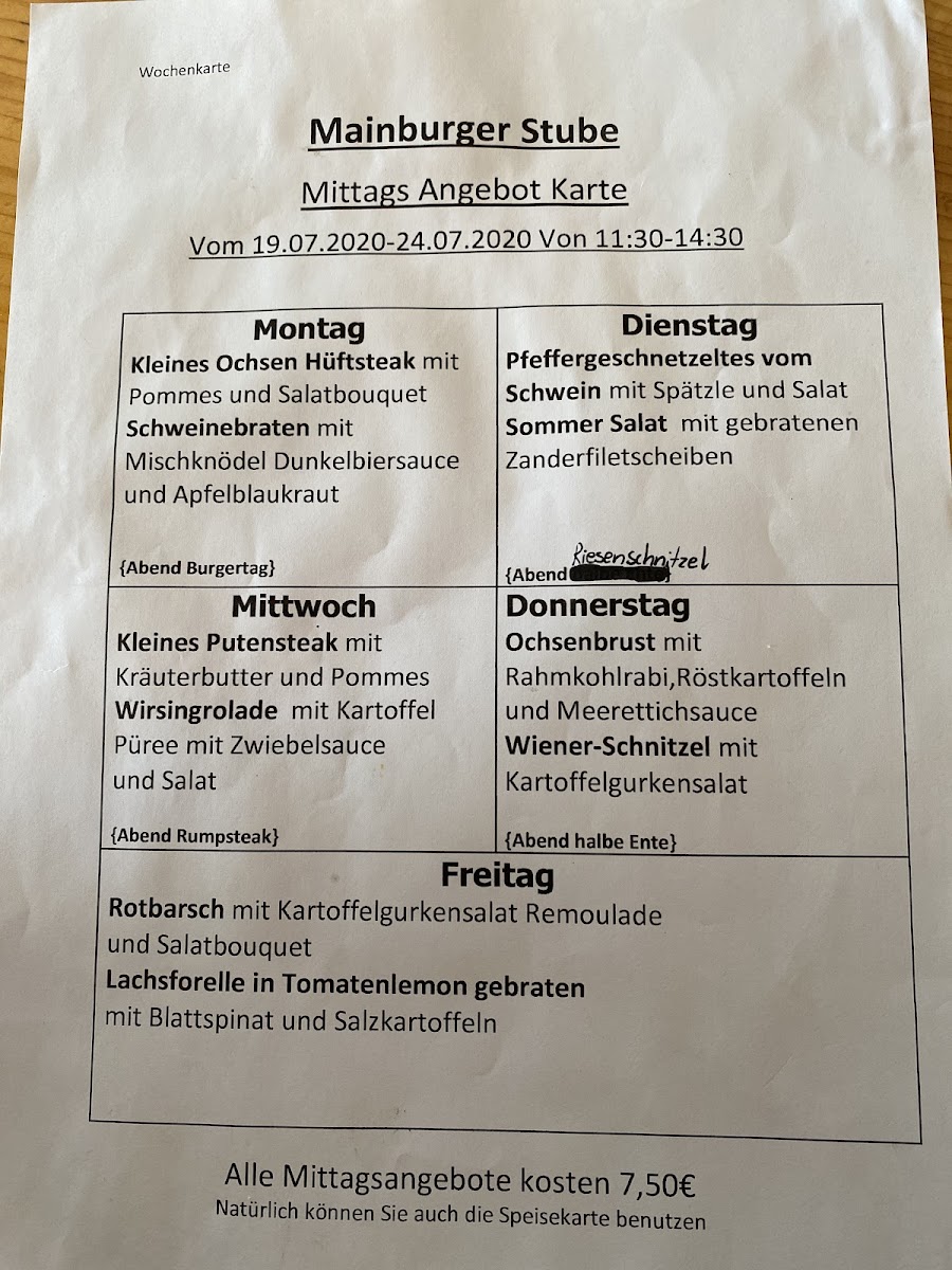Mainburger Stube Menu 2