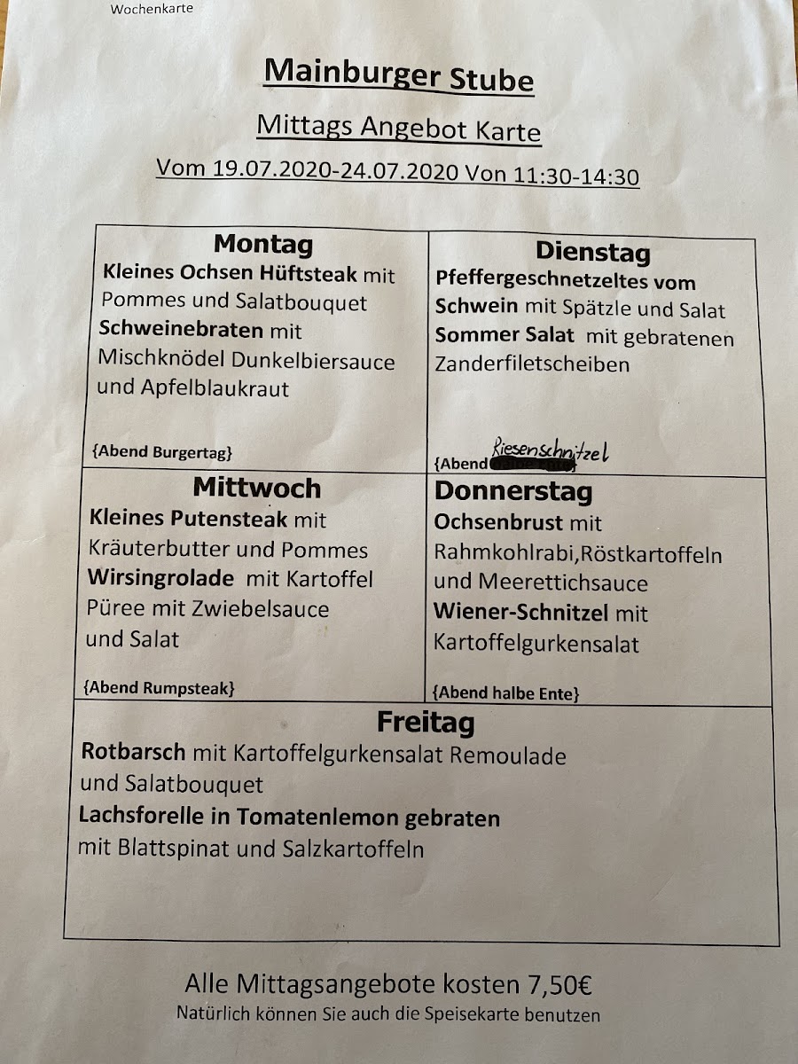 Mainburger Stube Menu 3
