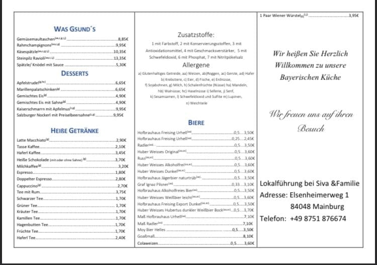 Mainburger Stube Menu 5