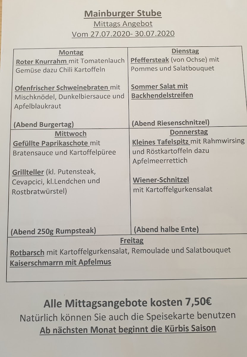 Mainburger Stube Menu 6