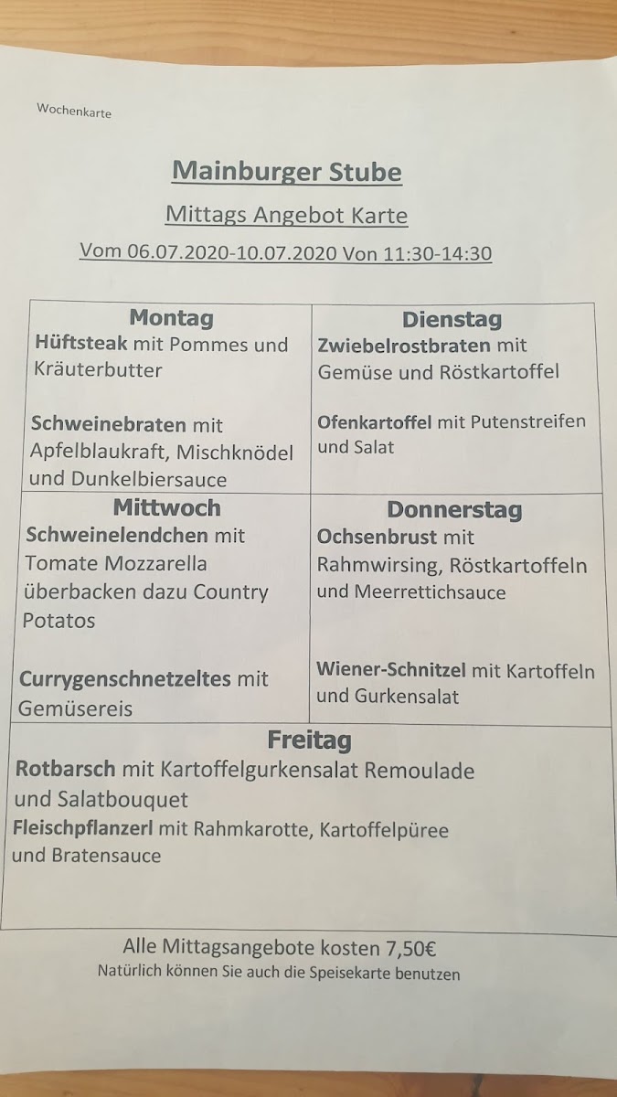 Mainburger Stube Menu 7