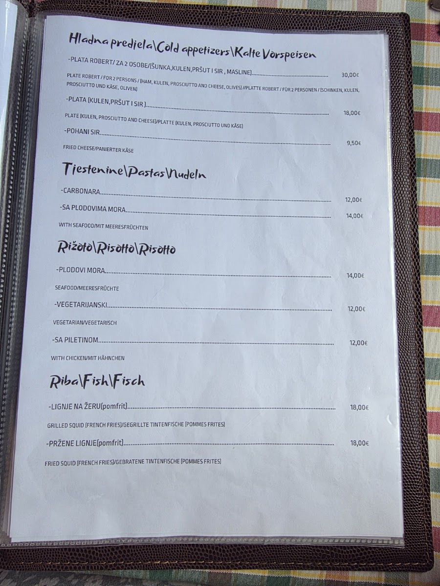 Restoran Robert Udbina Menu 1