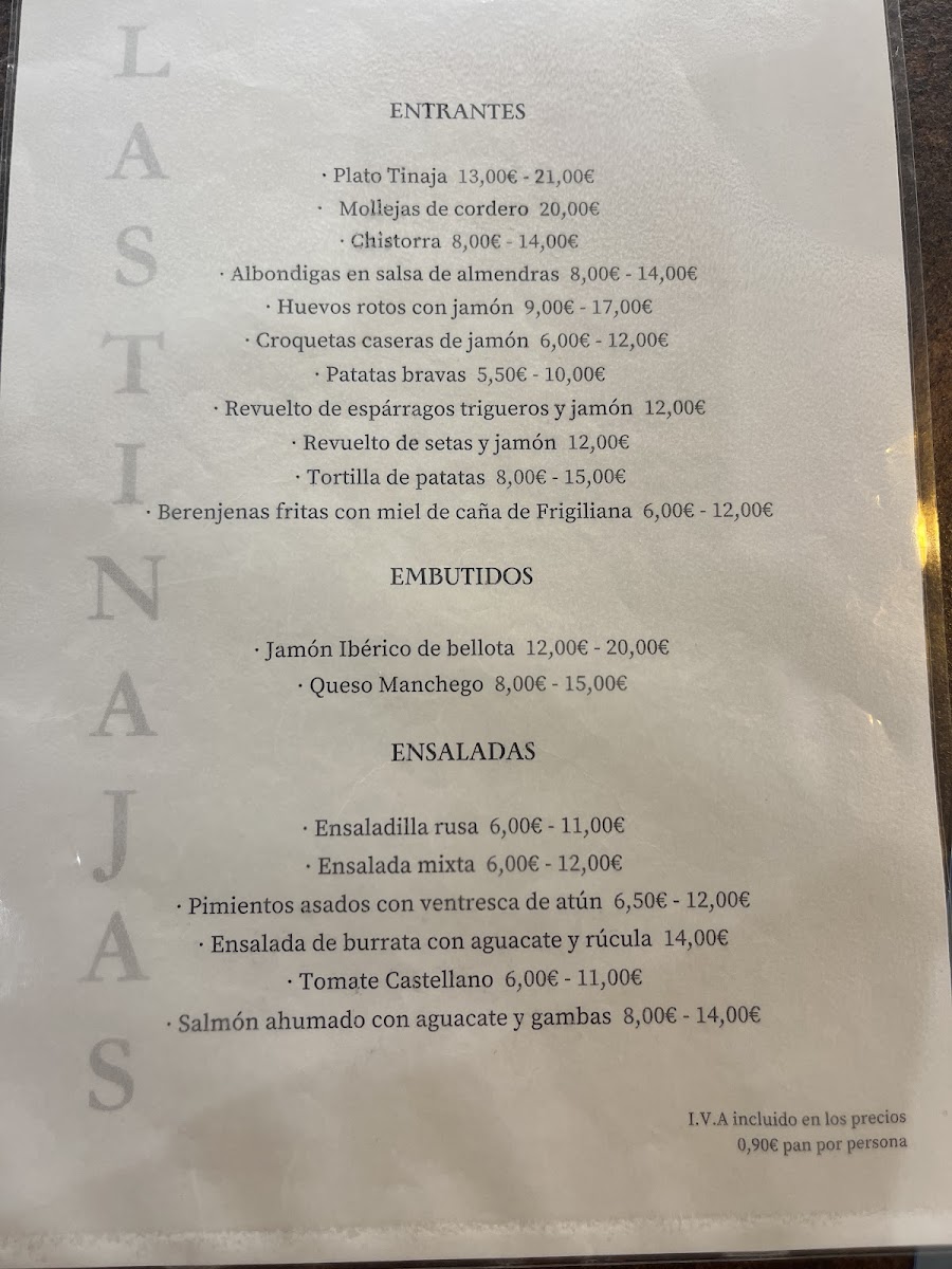 Mesón Las Tinajas Menu 1