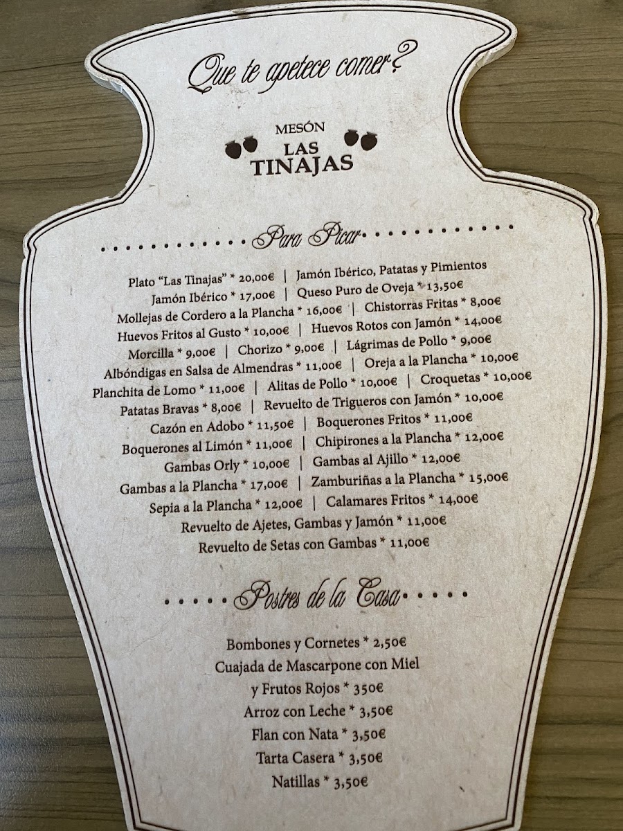 Mesón Las Tinajas Menu 3