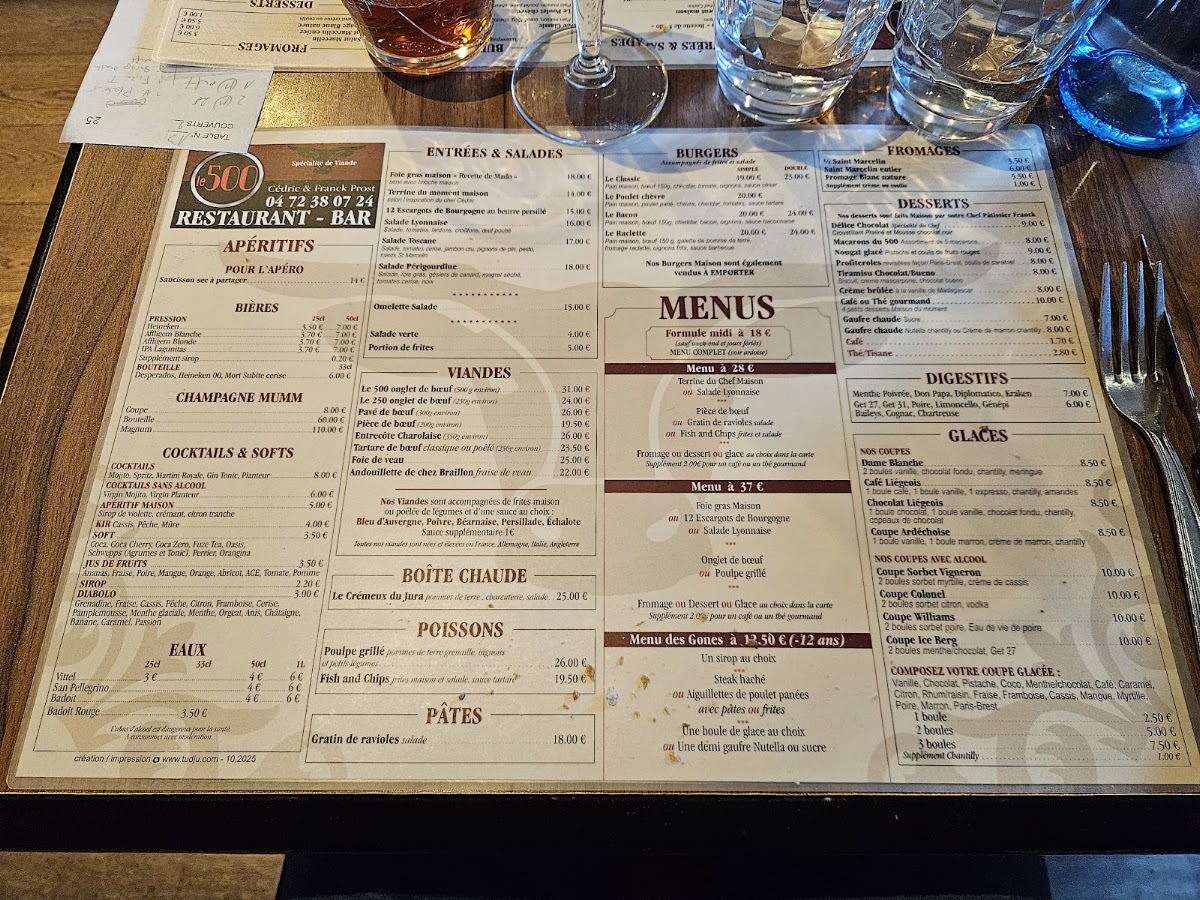 Le 500 Menu 1