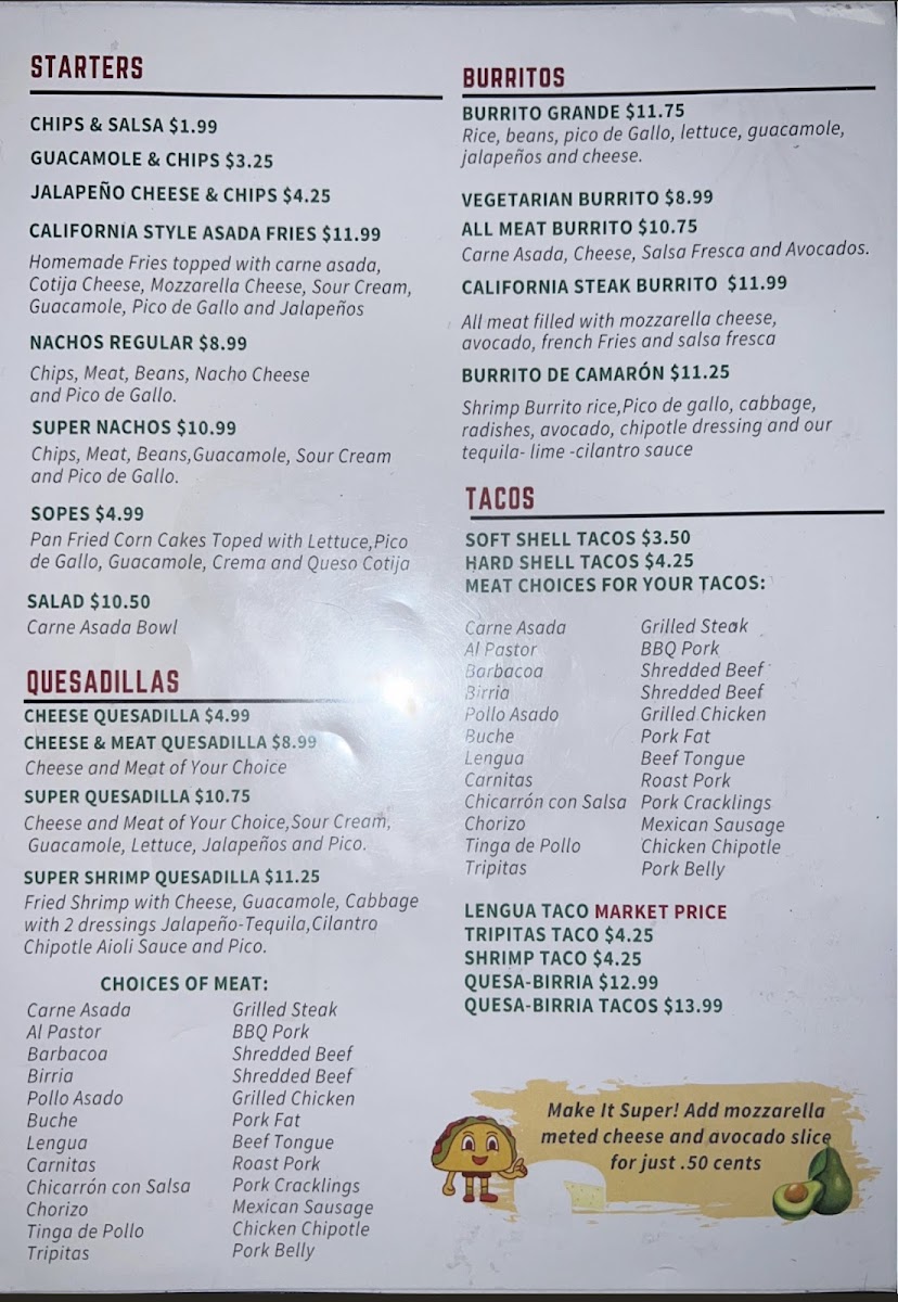 Taqueria Mi Gente Menu 1