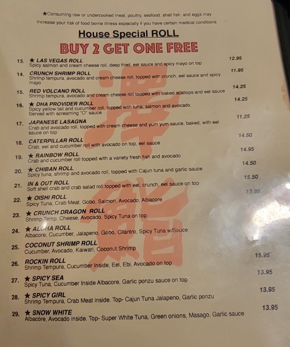Sawa Sushi Menu 1