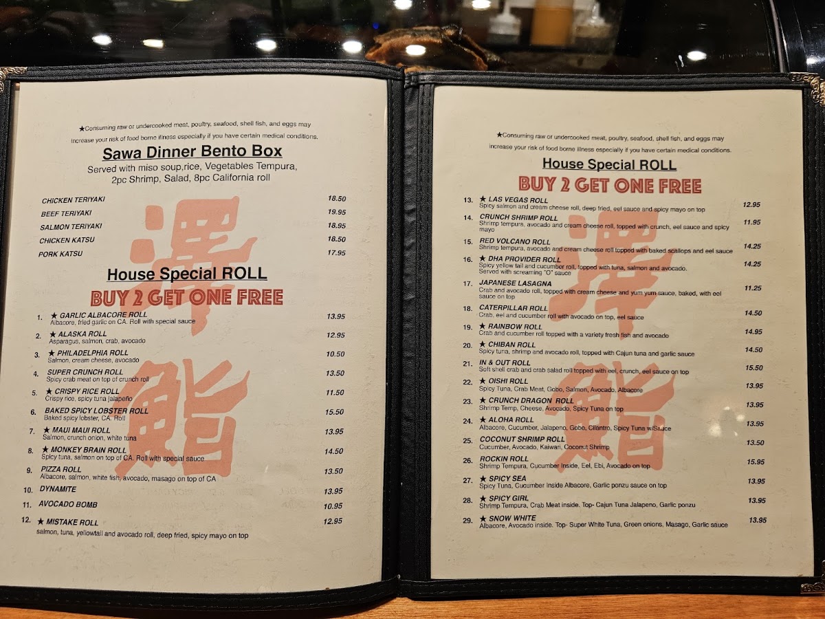Sawa Sushi Menu 2