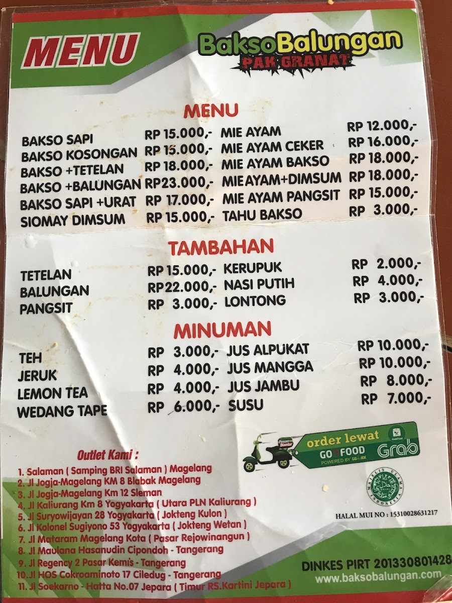 Bakso Balungan Pak Granat Jakal 8 Yogyakarta Menu 10