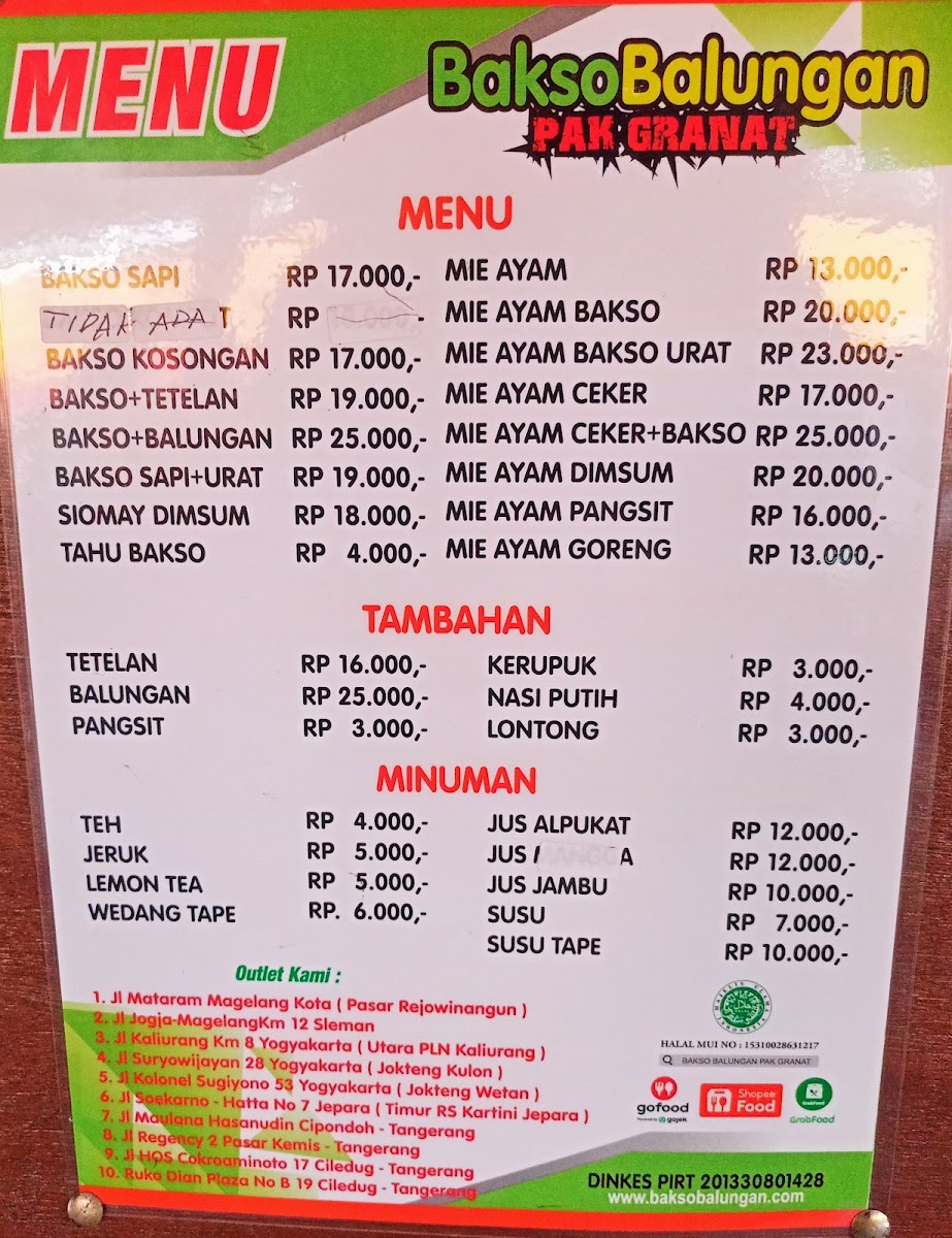 Bakso Balungan Pak Granat Jakal 8 Yogyakarta Menu 2