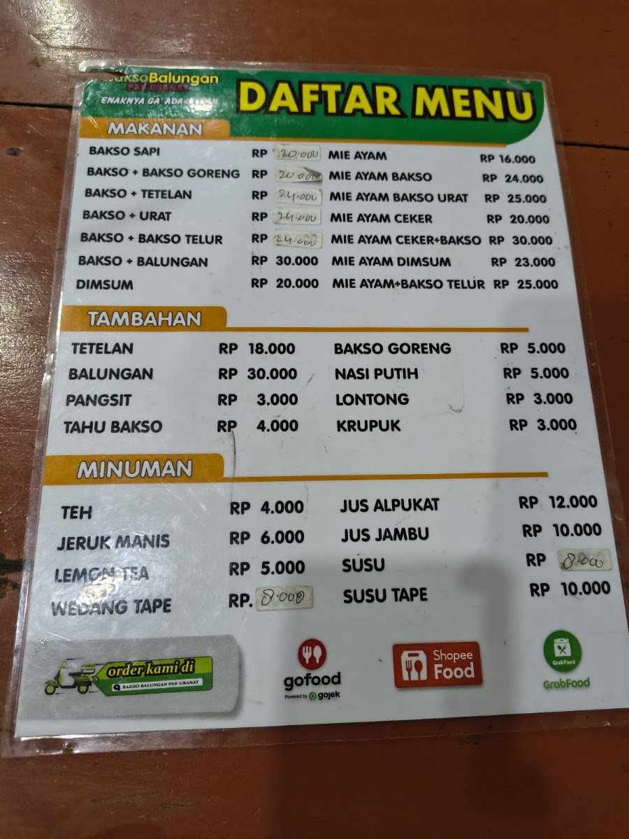 Bakso Balungan Pak Granat Jakal 8 Yogyakarta Menu 3