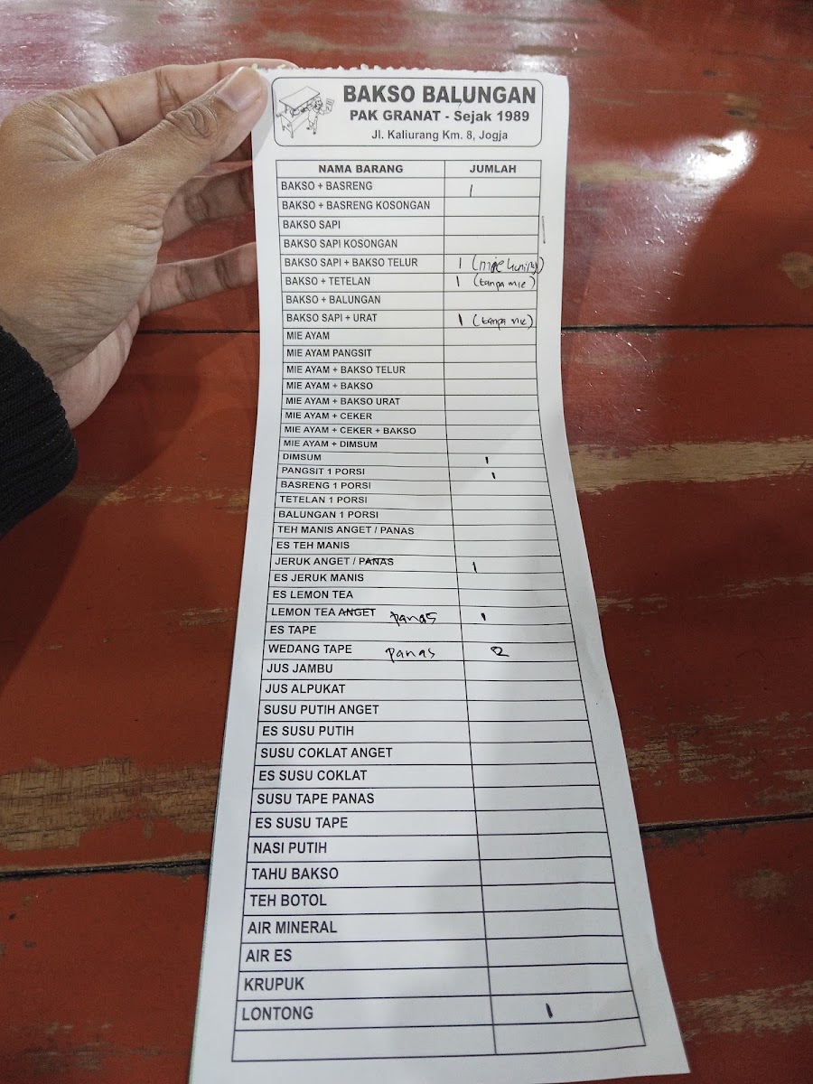 Bakso Balungan Pak Granat Jakal 8 Yogyakarta Menu 6