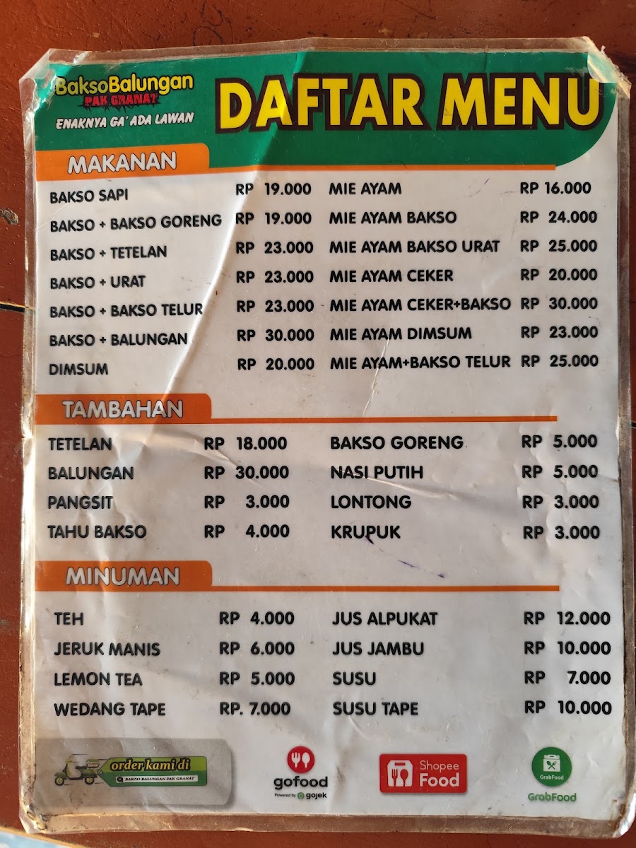 Bakso Balungan Pak Granat Jakal 8 Yogyakarta Menu 7