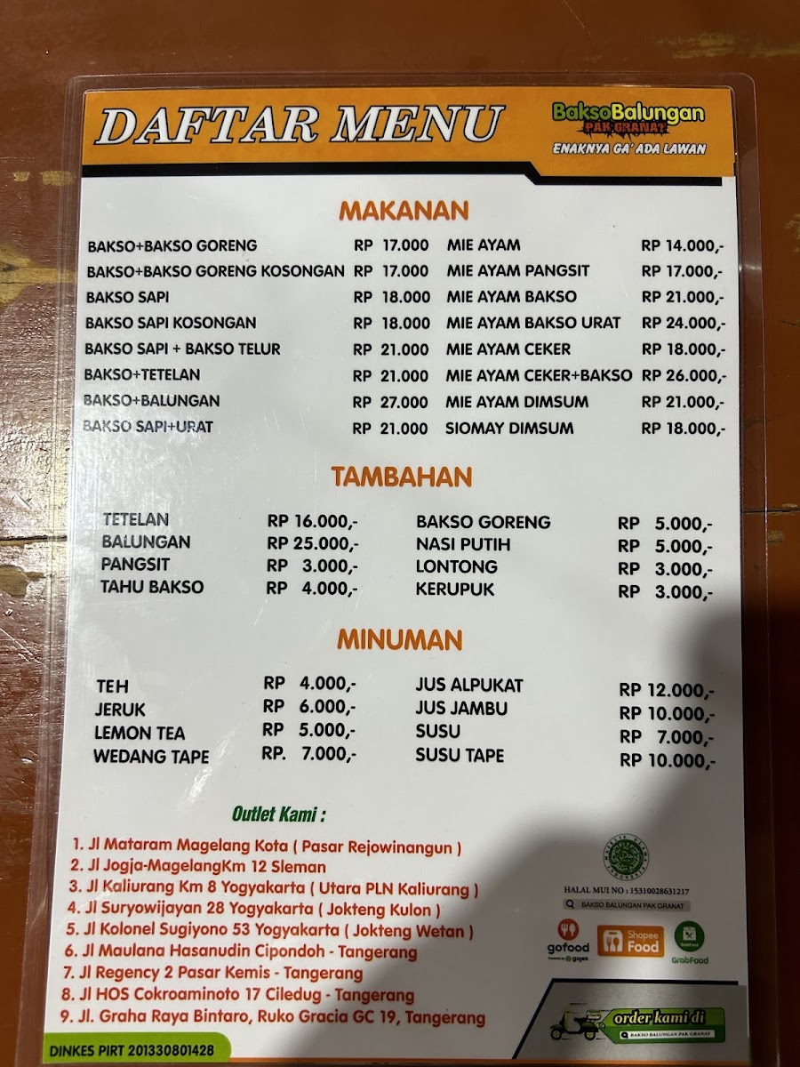 Bakso Balungan Pak Granat Jakal 8 Yogyakarta Menu 8