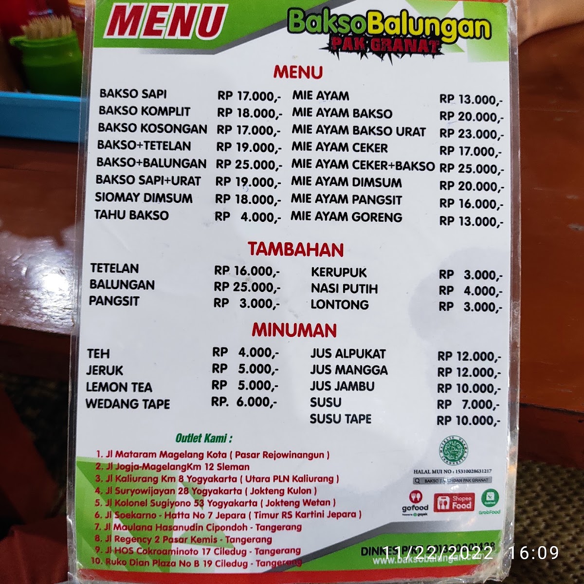Bakso Balungan Pak Granat Jakal 8 Yogyakarta Menu 9