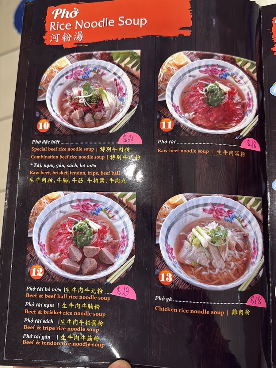 Pho Song Huong Menu 1
