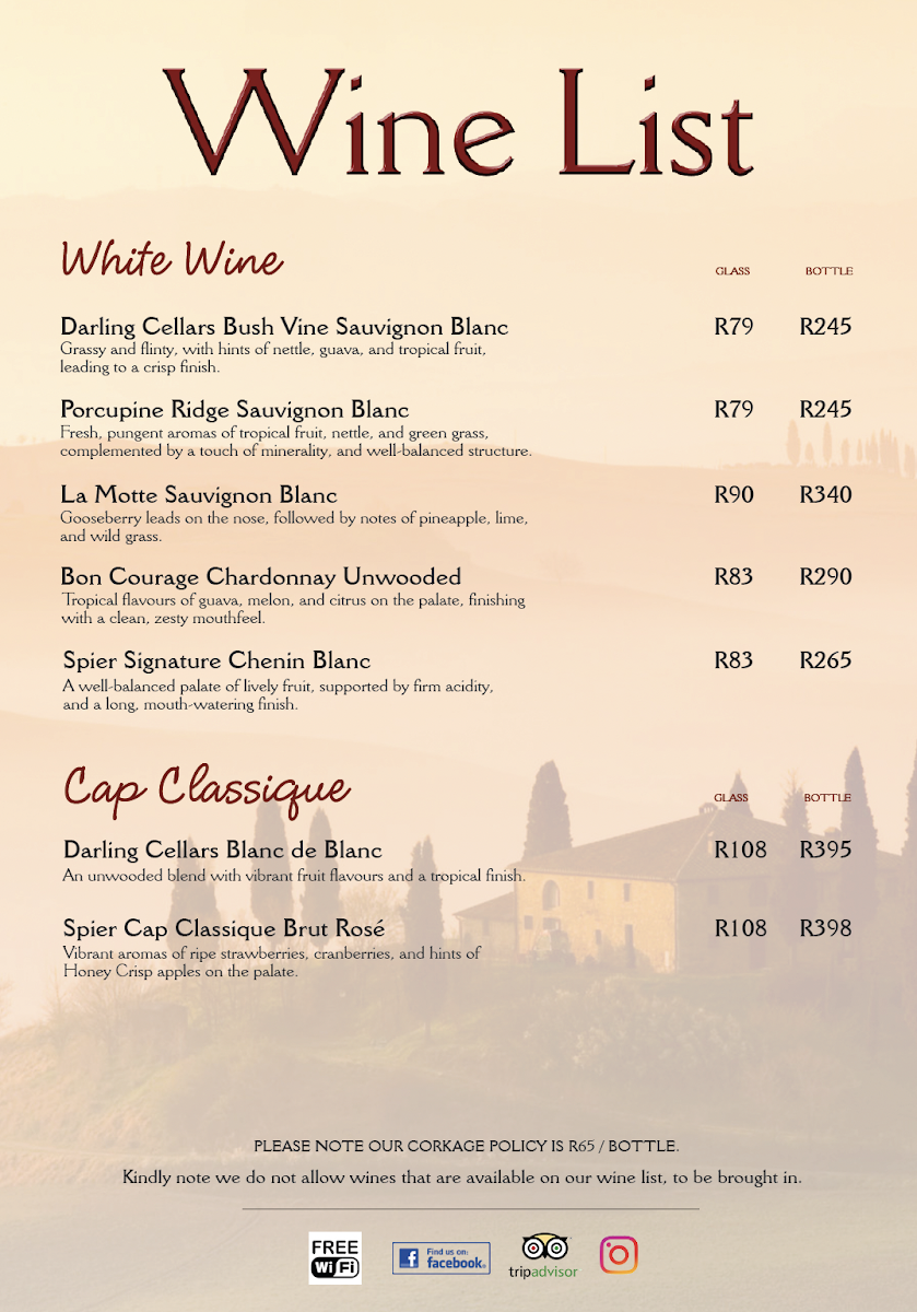 Satori Kalk Bay Menu 1
