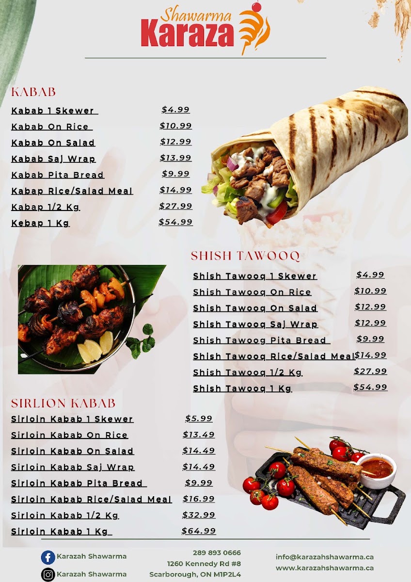 Karaza Shawarma Menu 1