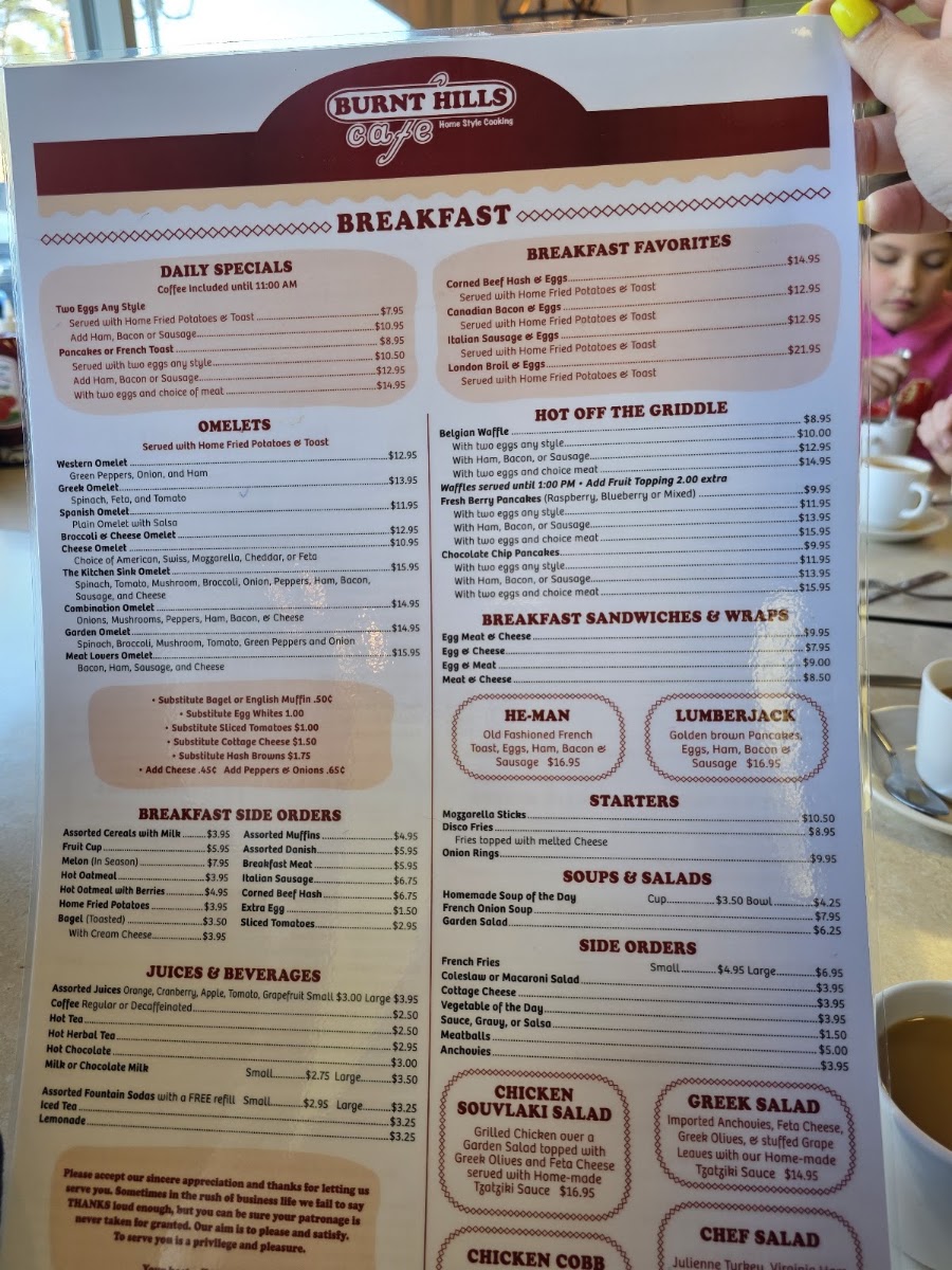 Burnt Hills Cafe Menu 1