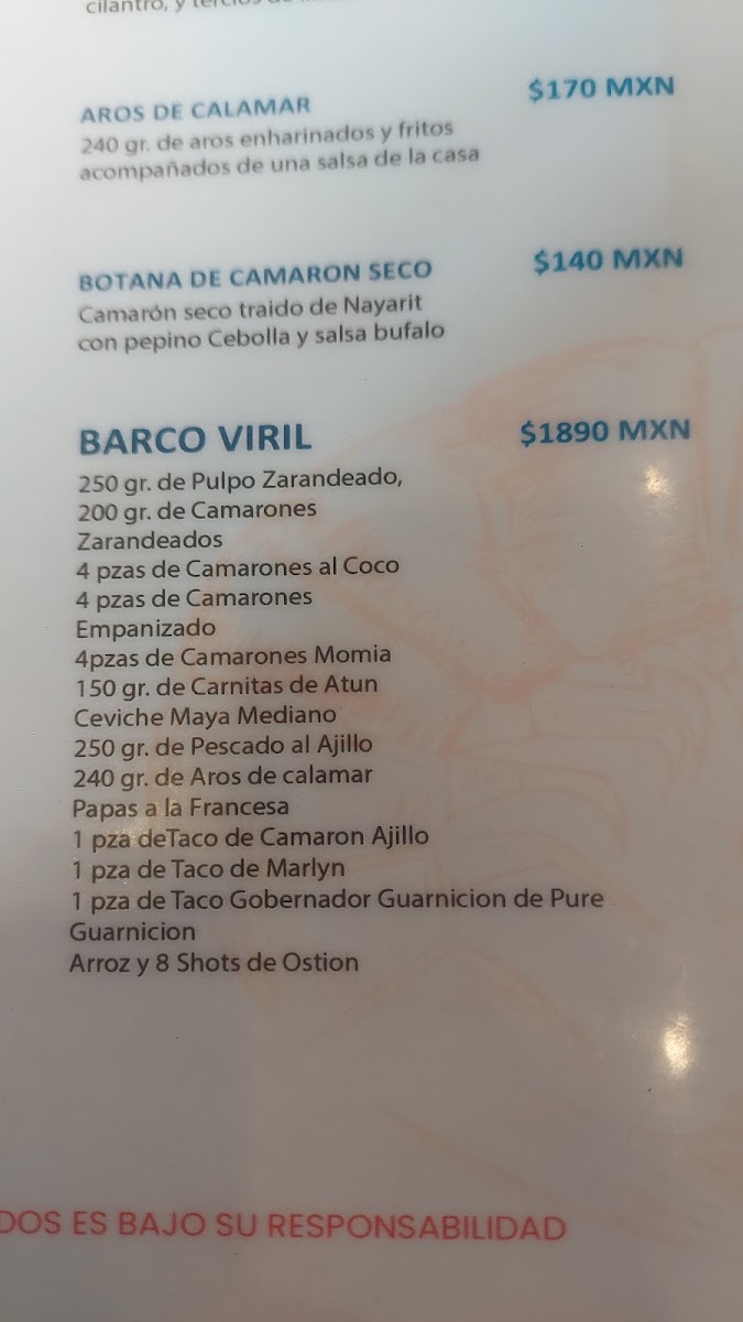 Mariscos El Viril Menu 1