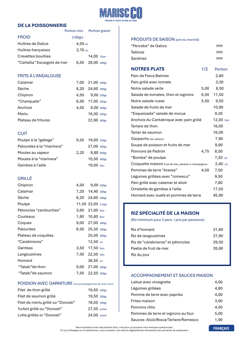 MariscCo Menu 1