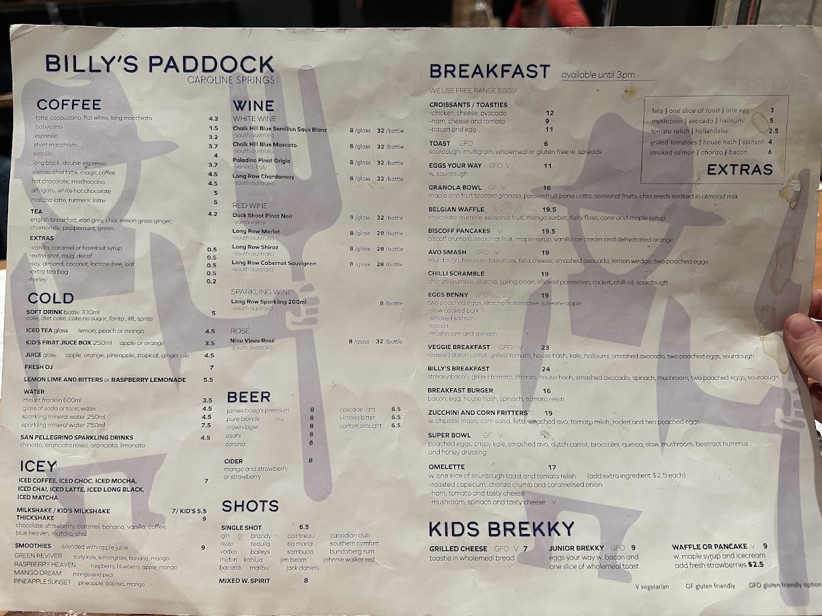 Billy's Paddock Menu 2