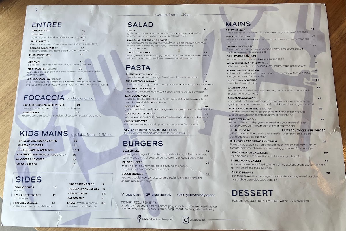 Billy's Paddock Menu 3