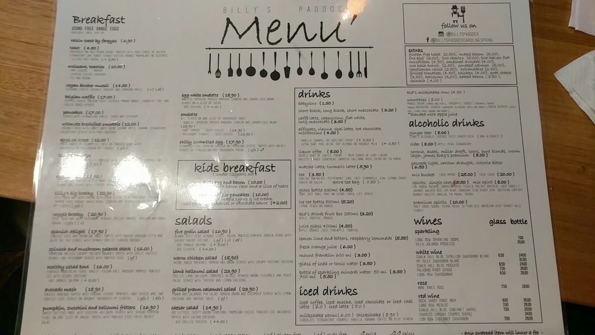 Billy's Paddock Menu 6