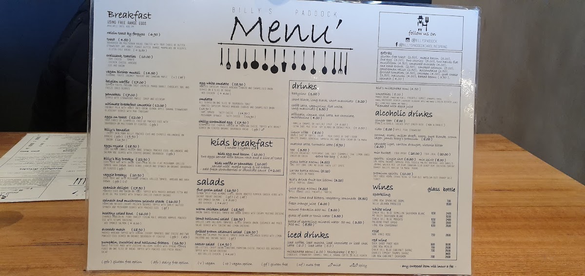 Billy's Paddock Menu 8