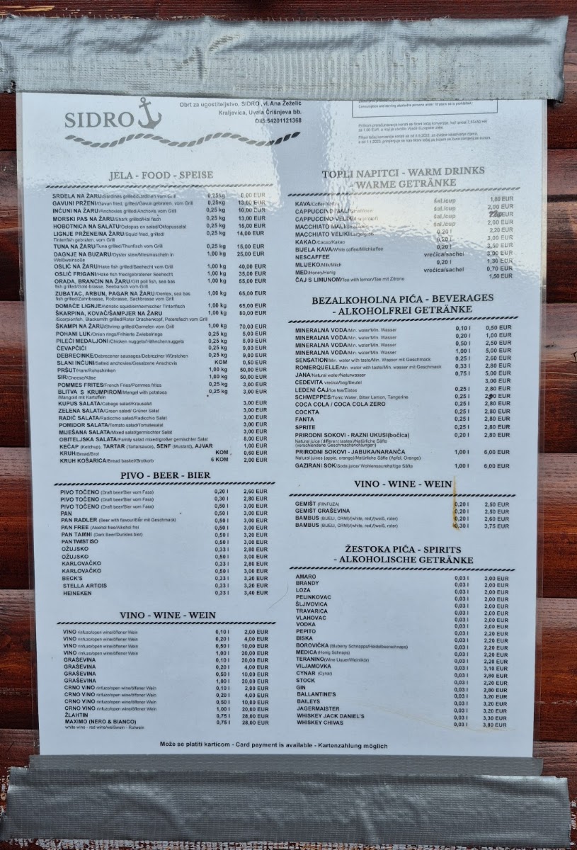 Restaurant Sidro Menu 1
