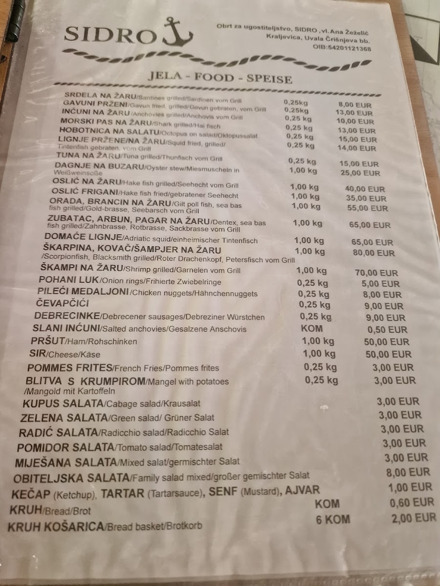 Restaurant Sidro Menu 3