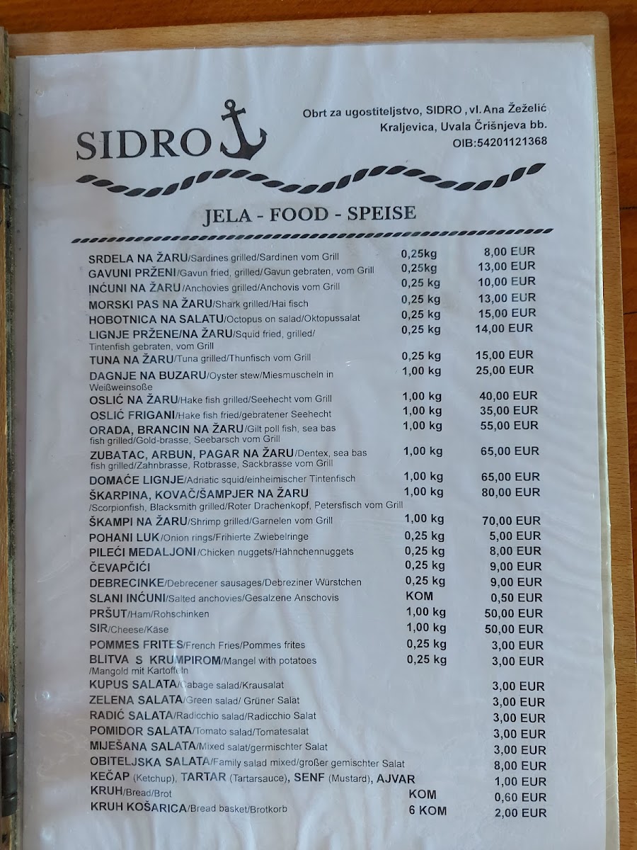 Restaurant Sidro Menu 4