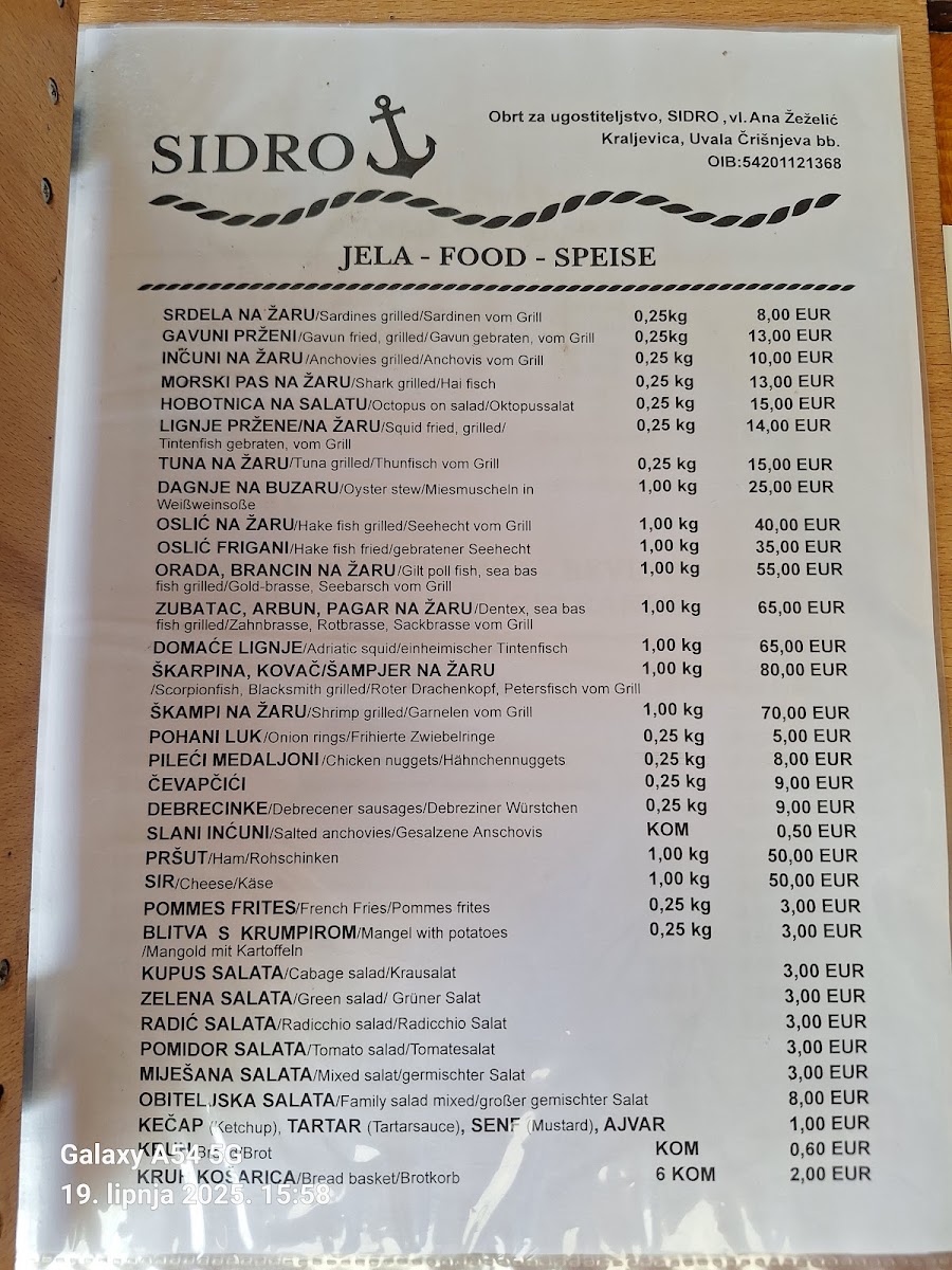Restaurant Sidro Menu 6