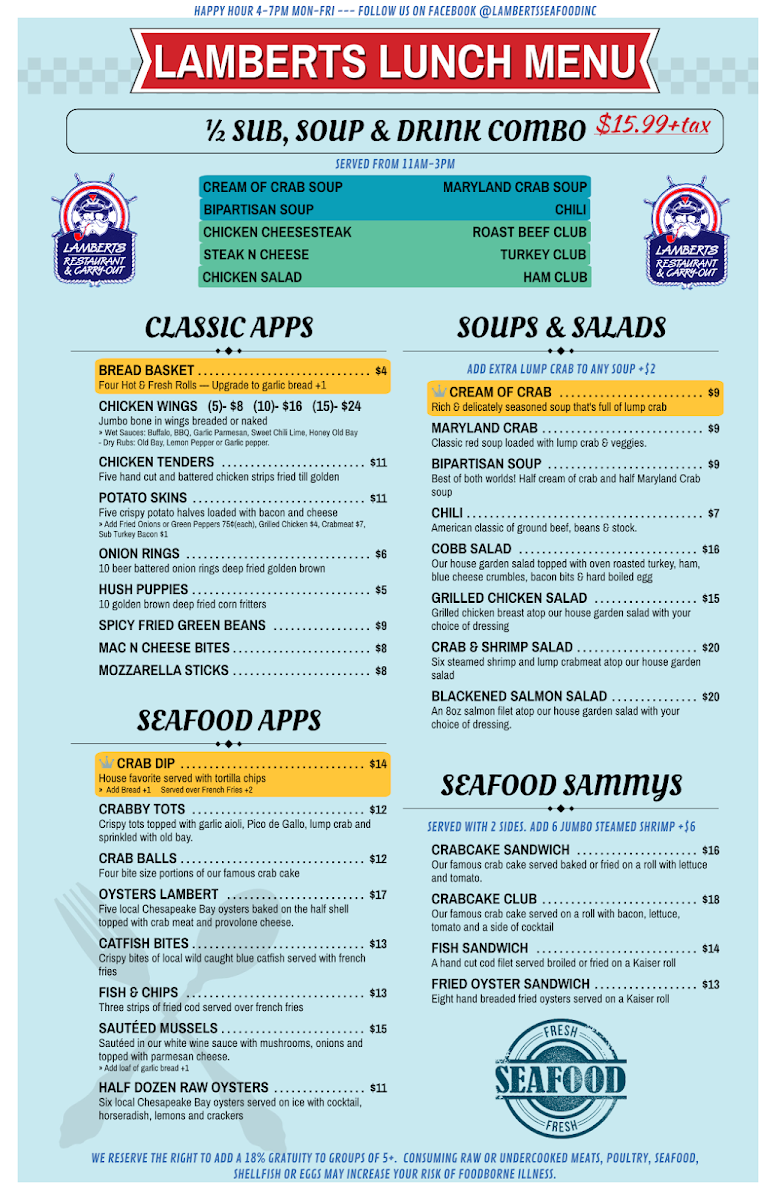 Lamberts Seafood Menu 1