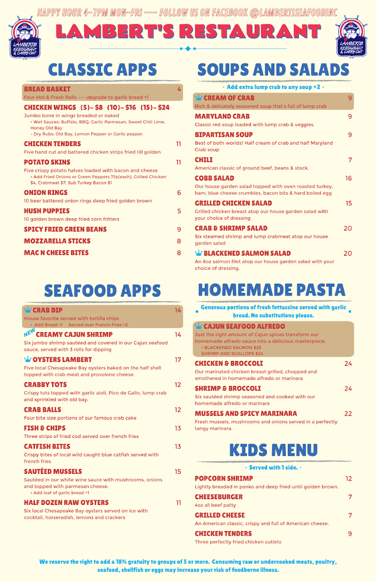 Lamberts Seafood Menu 2