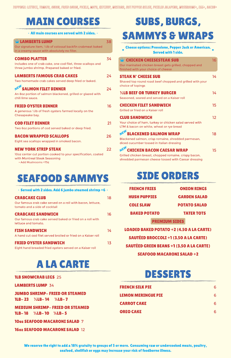 Lamberts Seafood Menu 3