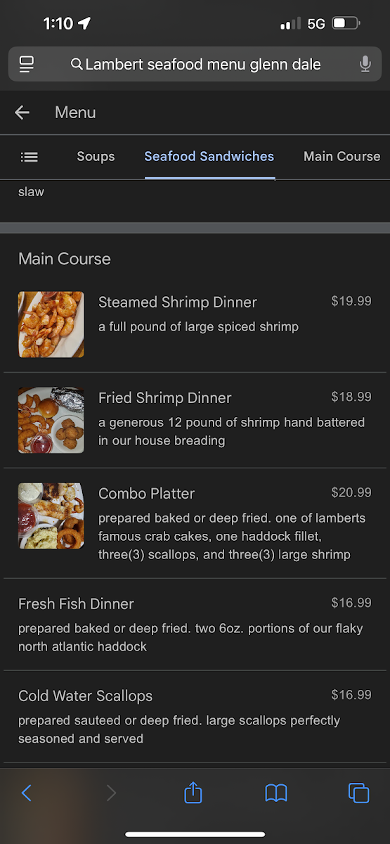 Lamberts Seafood Menu 6