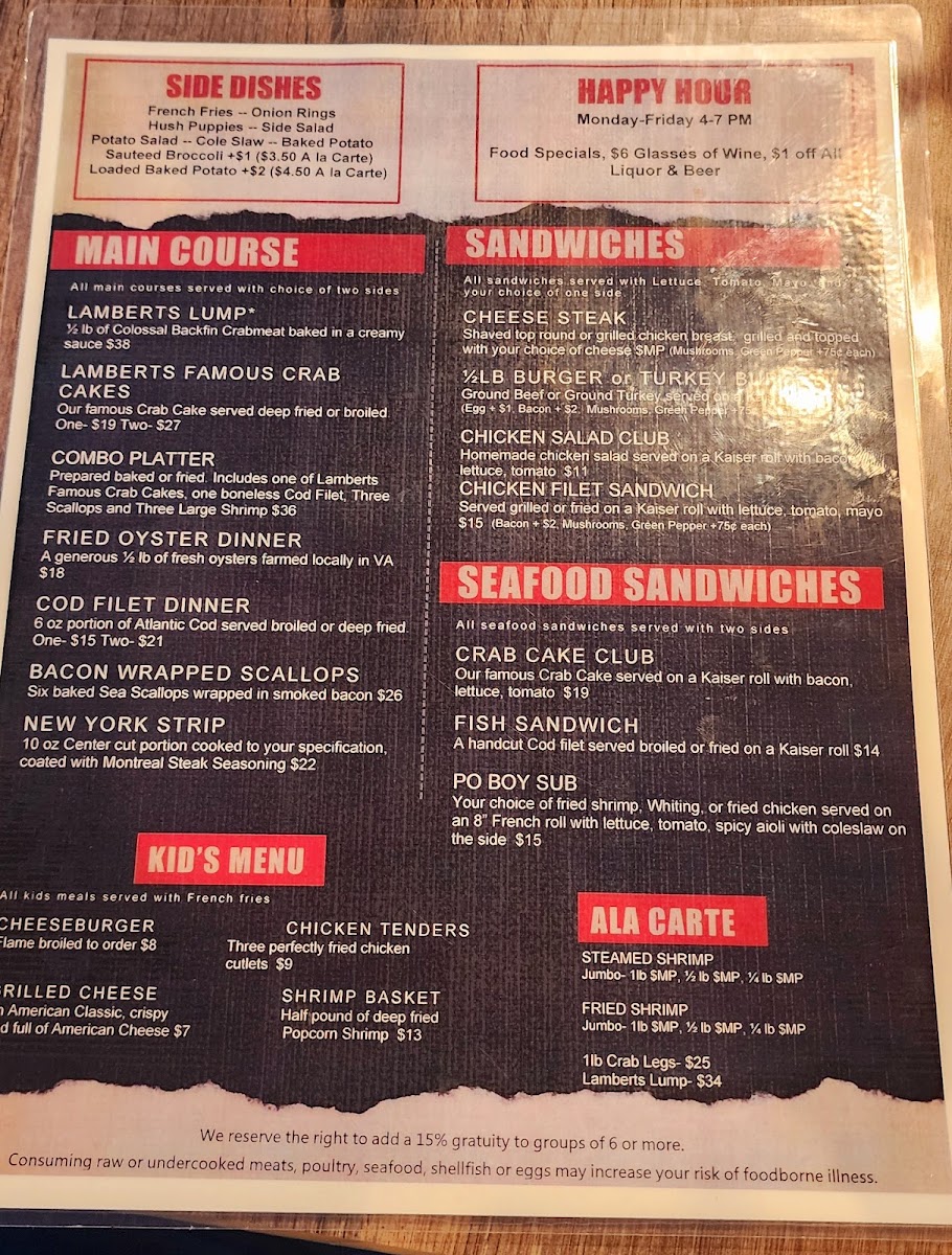 Lamberts Seafood Menu 9