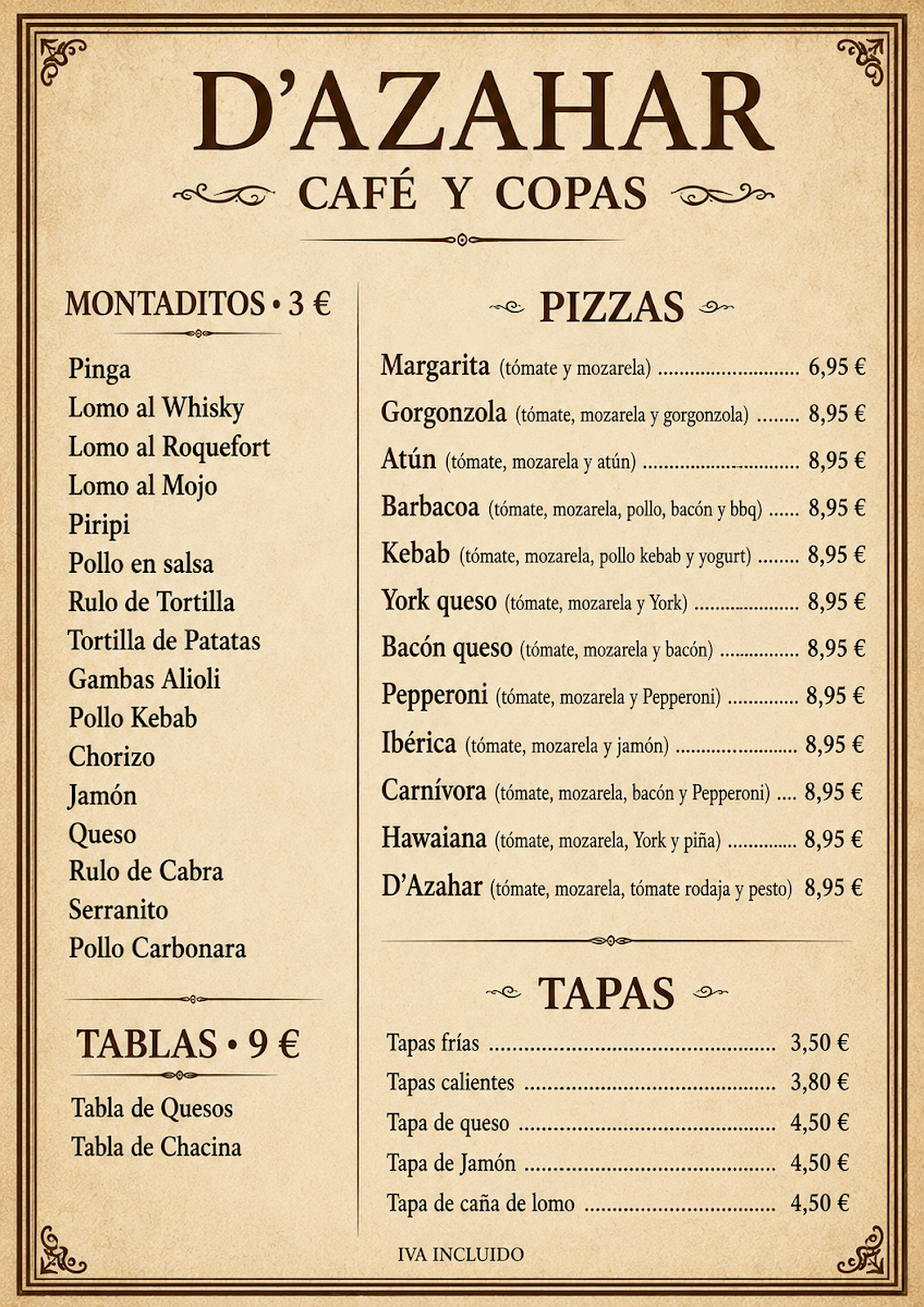 Azahar café Menu 1