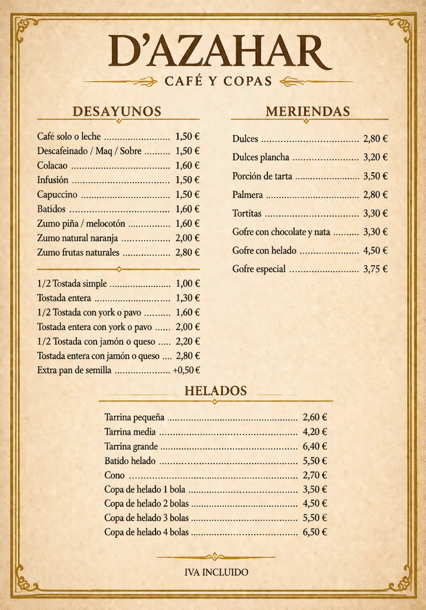 Azahar café Menu 2