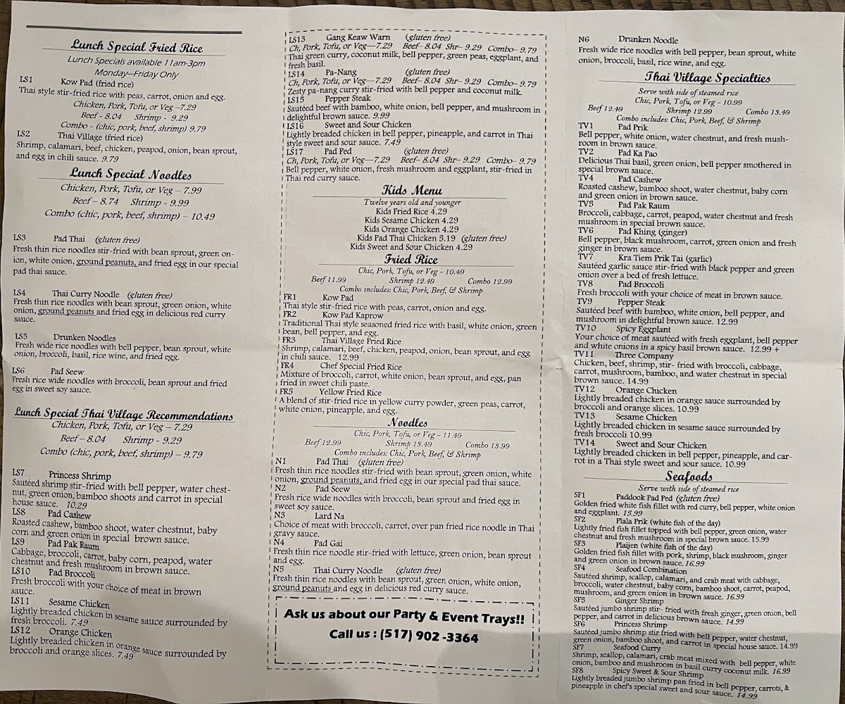 Thai Village Cuisine Menu 1
