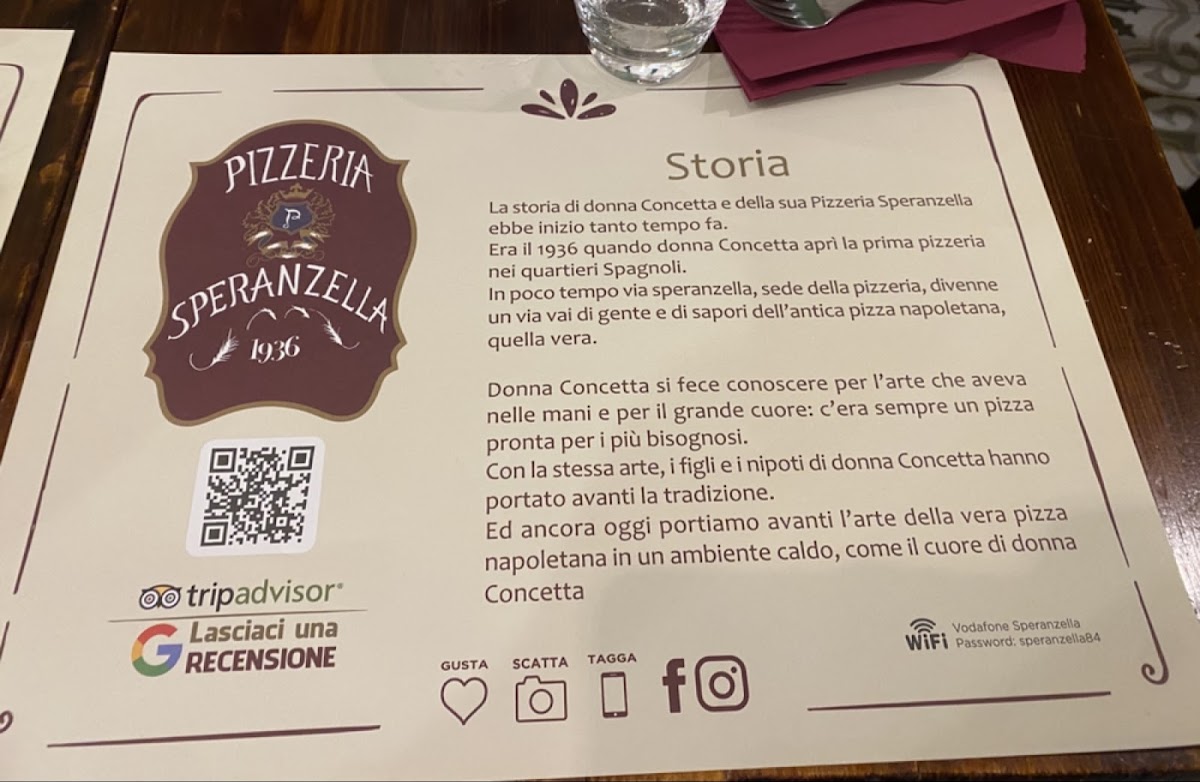Pizzeria Speranzella Menu 1