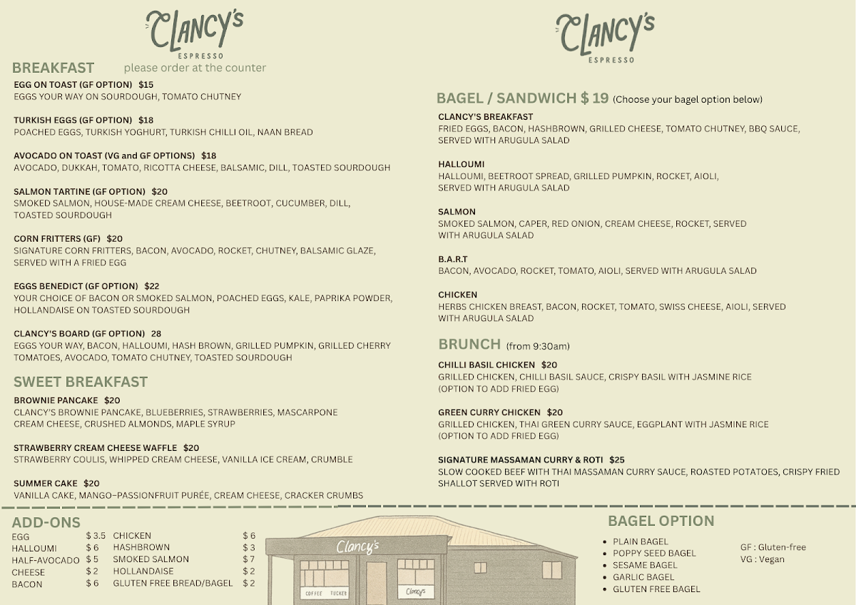Clancy's Espresso Menu 1